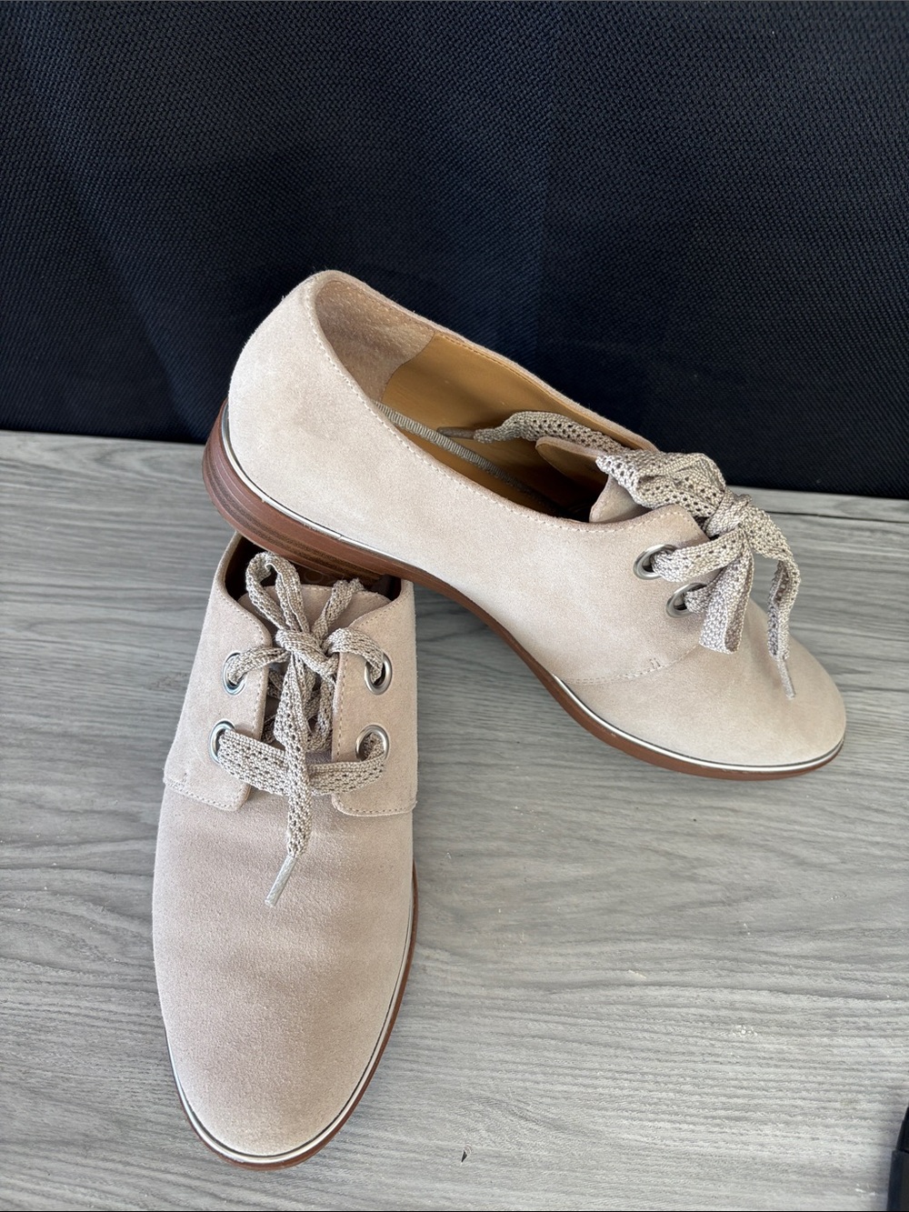 Franco Sarto Beige Suede Lace-Up Flats
